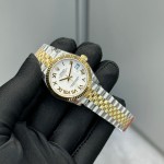 Datejust series, white dial, 31mm, gold and silver two-tone strap.